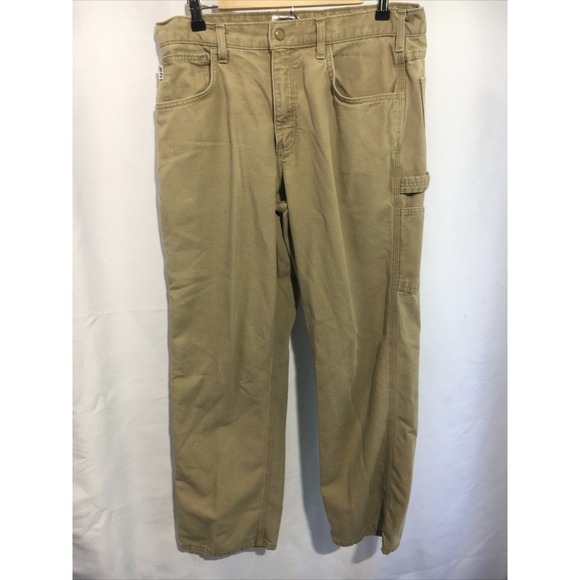 Carhartt Fire Resistant Jeans Men 34x32 Tan Canvas Relaxed Straight FRB159 Pants - Picture 1 of 8